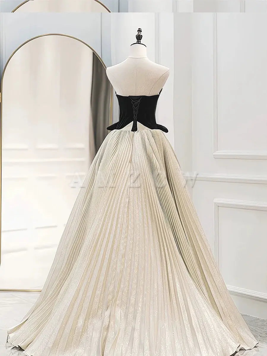 Suknia wieczorowa Amzcw A-Line Sweetheart Neck Satin Velvet Champagne Długa suknia wieczorowa w kolorze szampańskim Sklepy z sukienkami na studniówkę