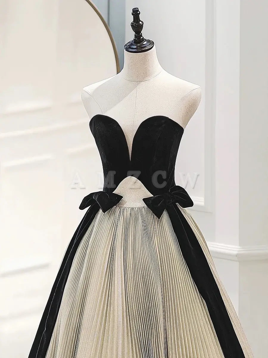 Suknia wieczorowa Amzcw A-Line Sweetheart Neck Satin Velvet Champagne Długa suknia wieczorowa w kolorze szampańskim Sklepy z sukienkami na studniówkę