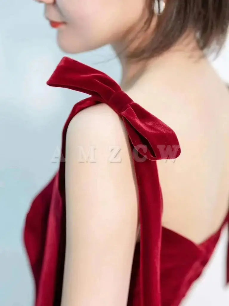 Vestido de fiesta largo de terciopelo burdeos con escote en forma de A y corte en A de Amzcw, vestido formal burdeos, vestido de fiesta en tienda
