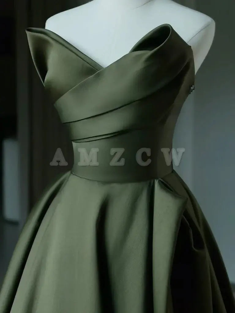 Amzcw A-Line V Neck Satin Green Long Prom Dress Green Long Formal Dress prom dresses shops