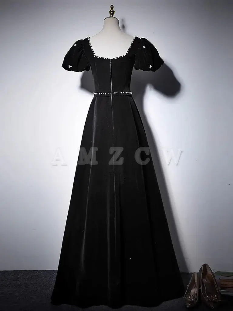 Sukienka wieczorowa Amzcw A-Line Velvet Black Long Prom Dress w kolorze czarnym, długa suknia wieczorowa w sklepie