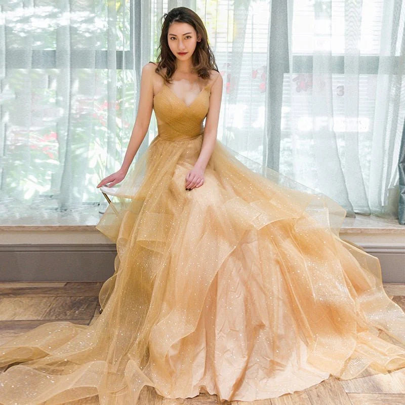 Vestidos de fiesta de corte A con volantes rojos, tirantes finos, escote en V, espalda descubierta, vestidos de noche largos