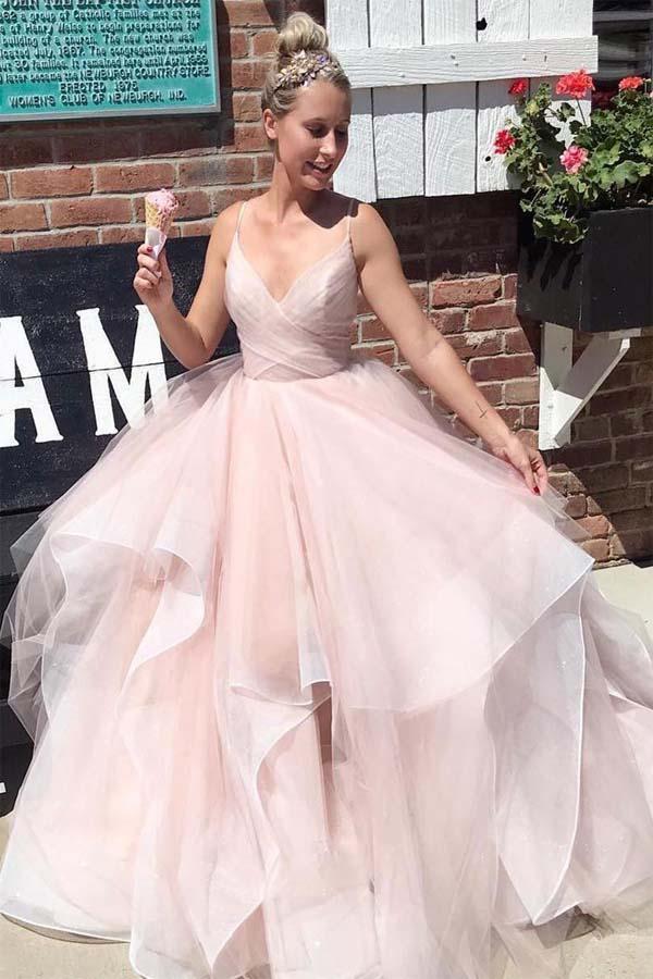 Vestidos de fiesta de corte A con volantes rojos, tirantes finos, escote en V, espalda descubierta, vestidos de noche largos
