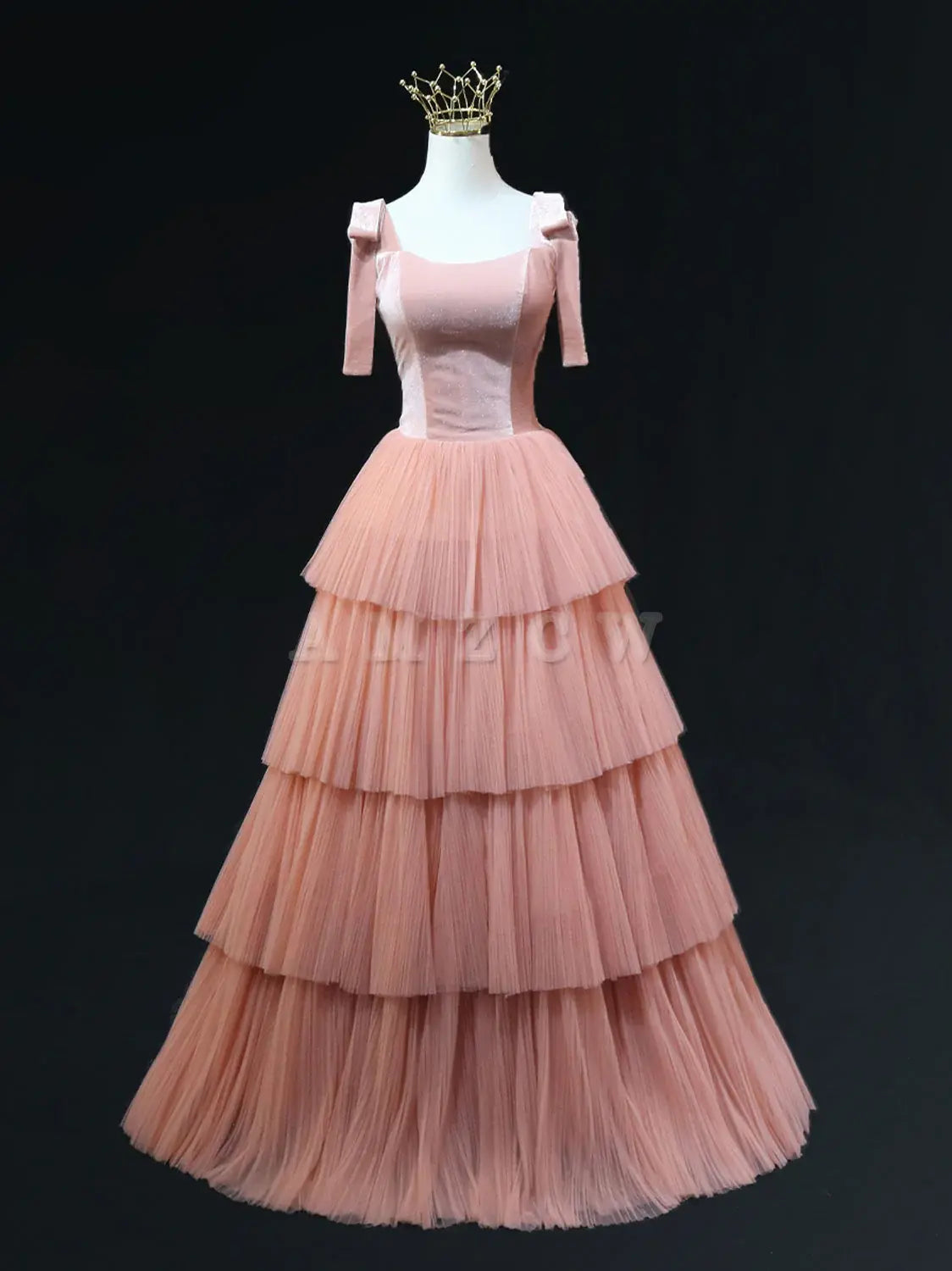 Amzcw Vestidos de fiesta largos de tul rosa de corte A Vestidos de noche formales rosas Vestido de fiesta en tienda