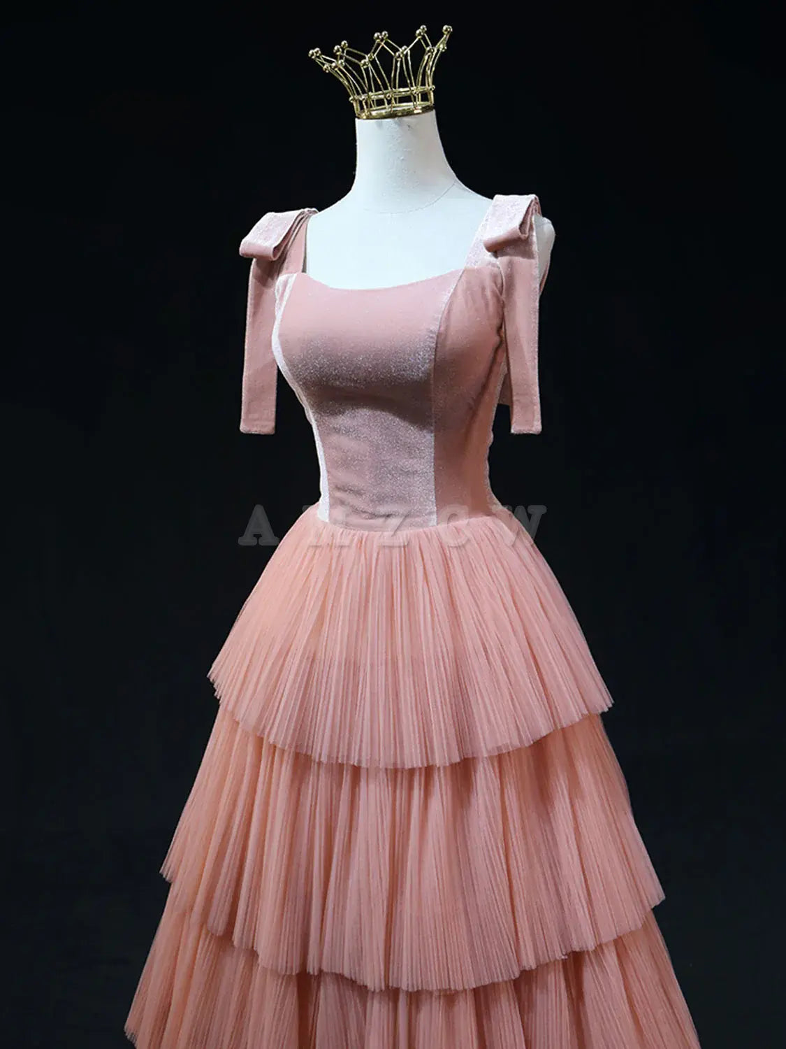 Amzcw Vestidos de fiesta largos de tul rosa de corte A Vestidos de noche formales rosas Vestido de fiesta en tienda