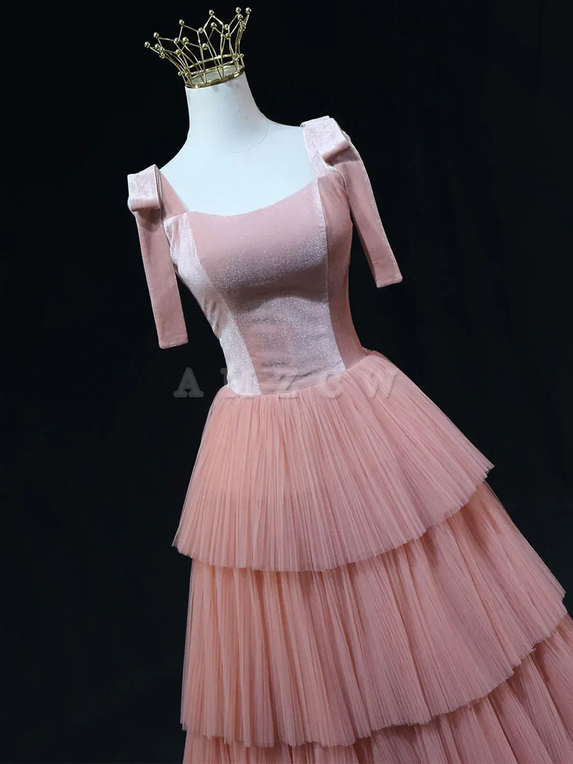 Amzcw Vestidos de fiesta largos de tul rosa de corte A Vestidos de noche formales rosas Vestido de fiesta en tienda