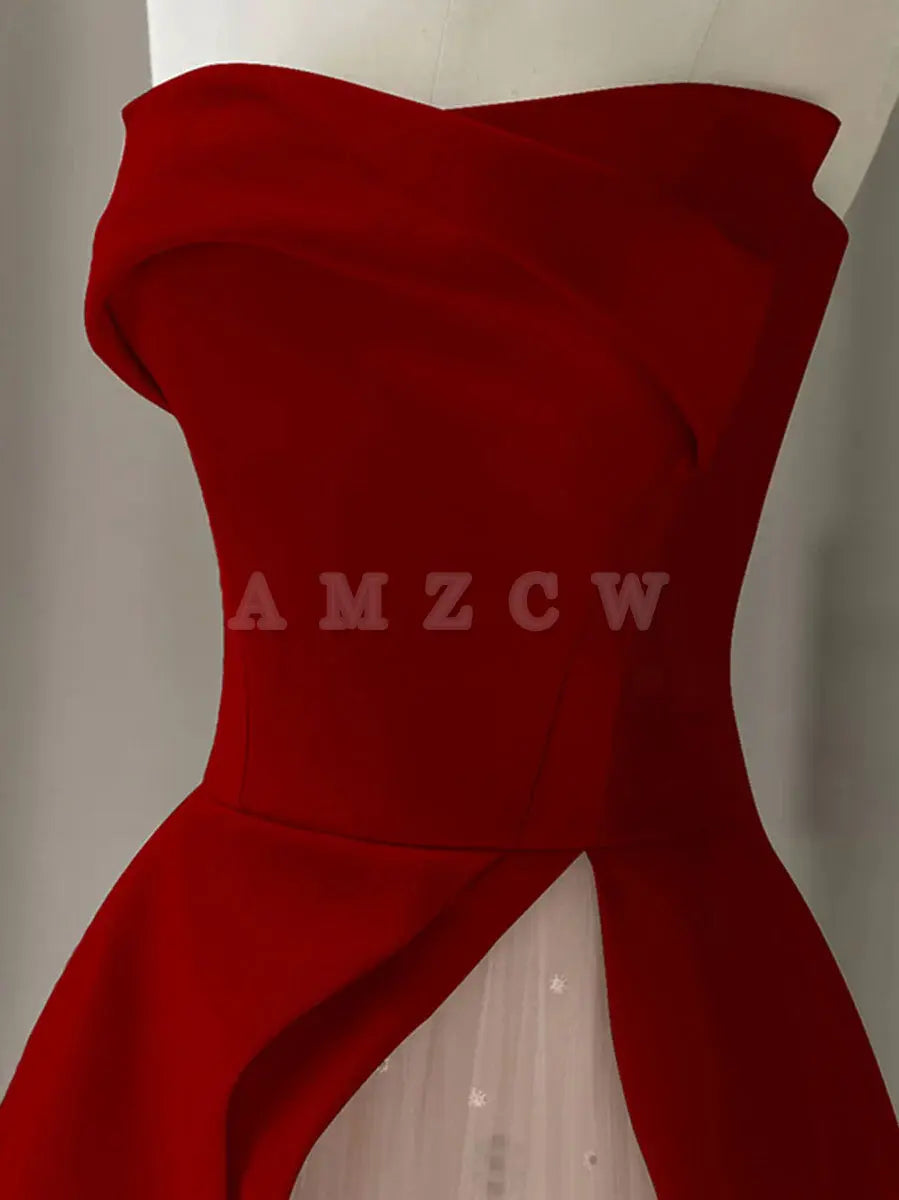 Amzcw Aline Burgundowa satynowa długa sukienka na studniówkę Burgundowa formalna sukienka na studniówkę w sklepie