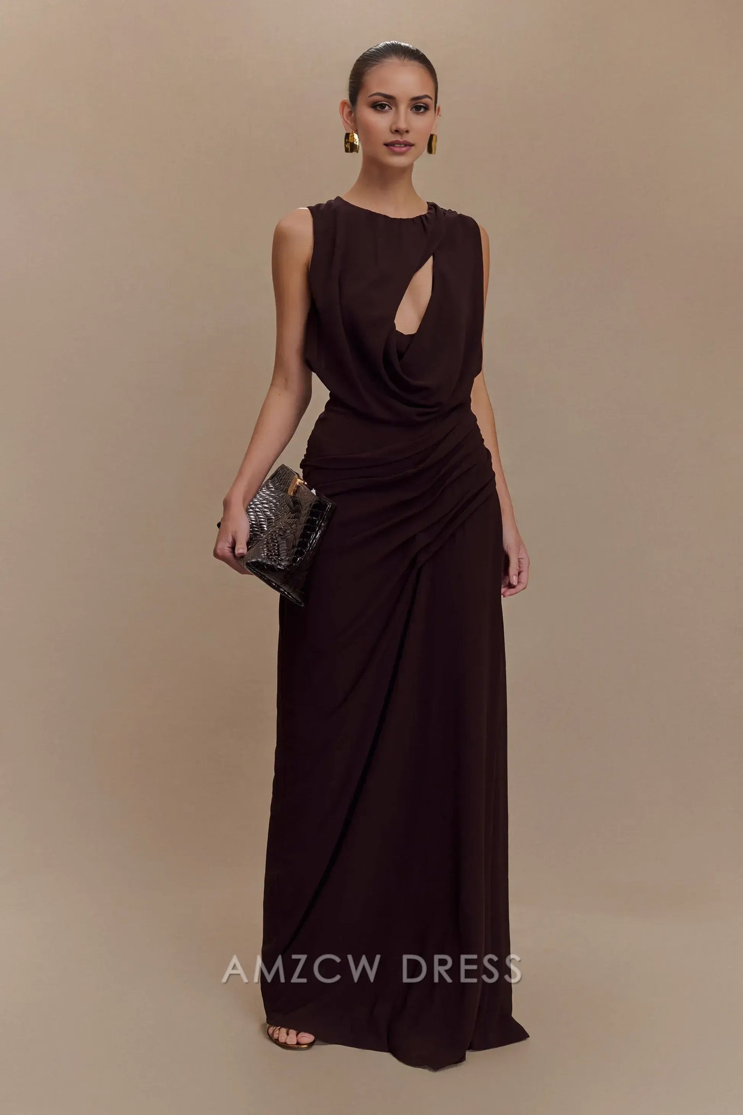Amzcw Elegant Asymmetric Cutout Maxi Dress with Draped Details and Open Back: A Bold Choice for Fashion - Forward Events
