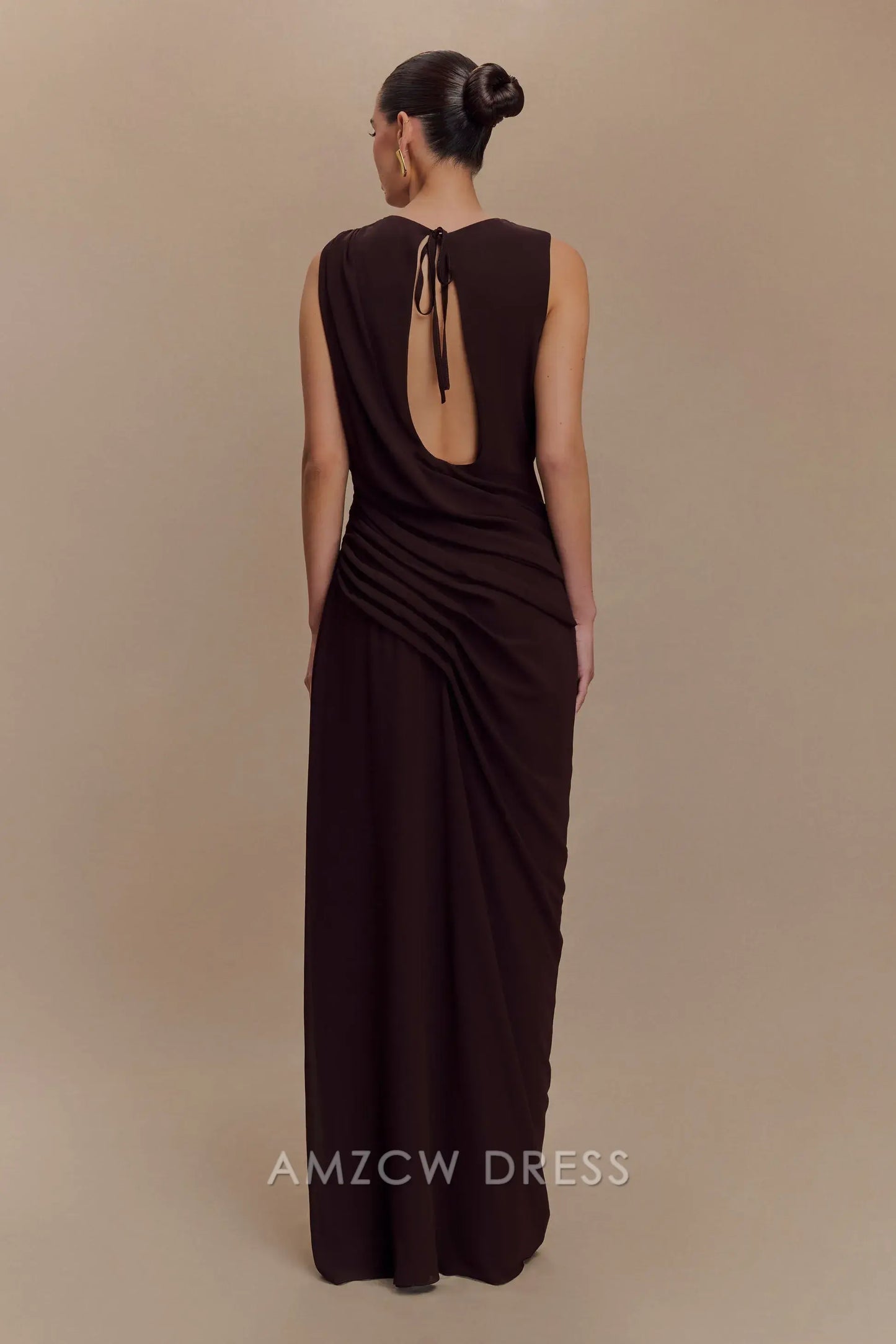 Amzcw Elegant Asymmetric Cutout Maxi Dress with Draped Details and Open Back: A Bold Choice for Fashion - Forward Events