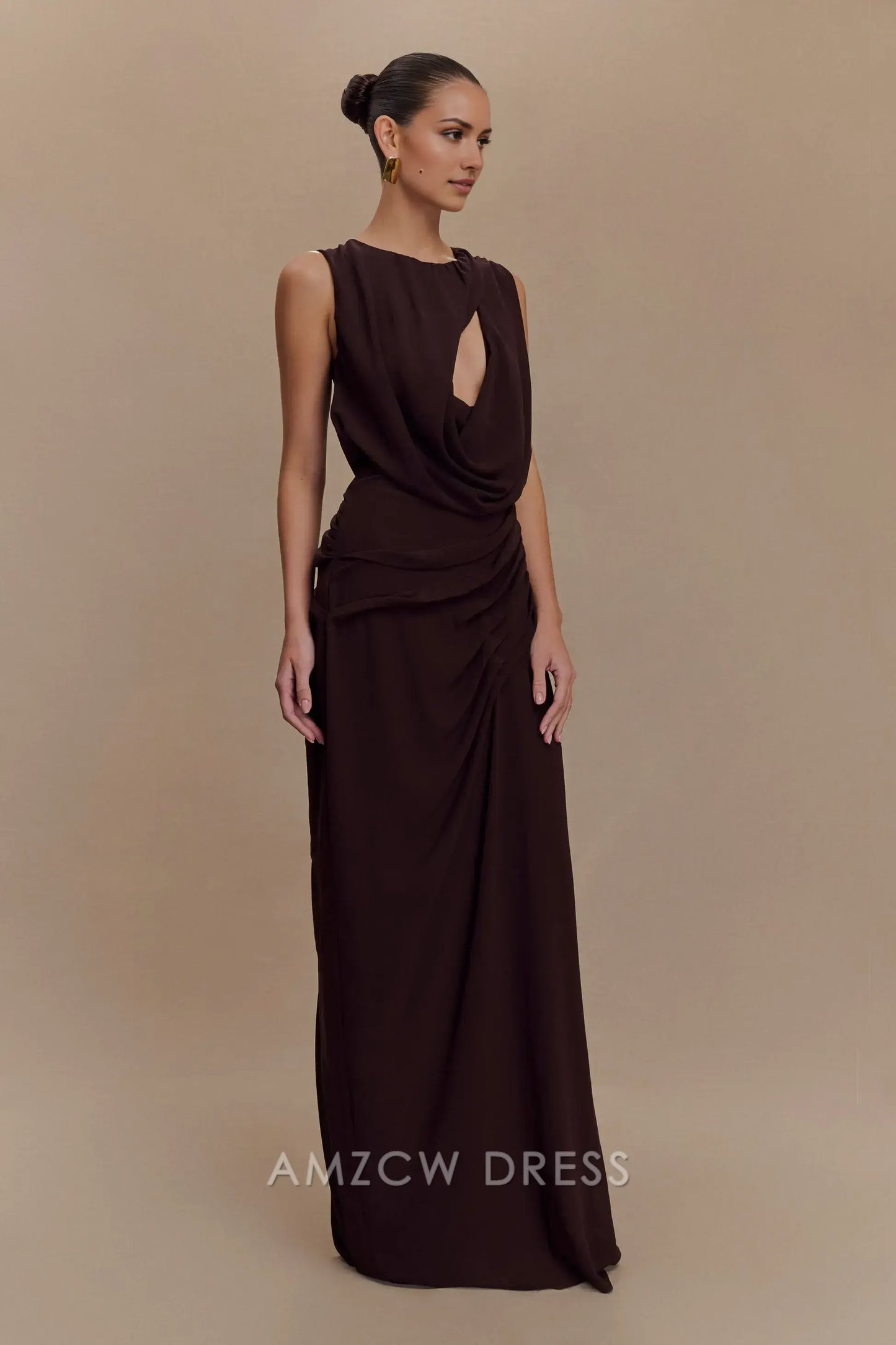 Amzcw Elegant Asymmetric Cutout Maxi Dress with Draped Details and Open Back: A Bold Choice for Fashion - Forward Events