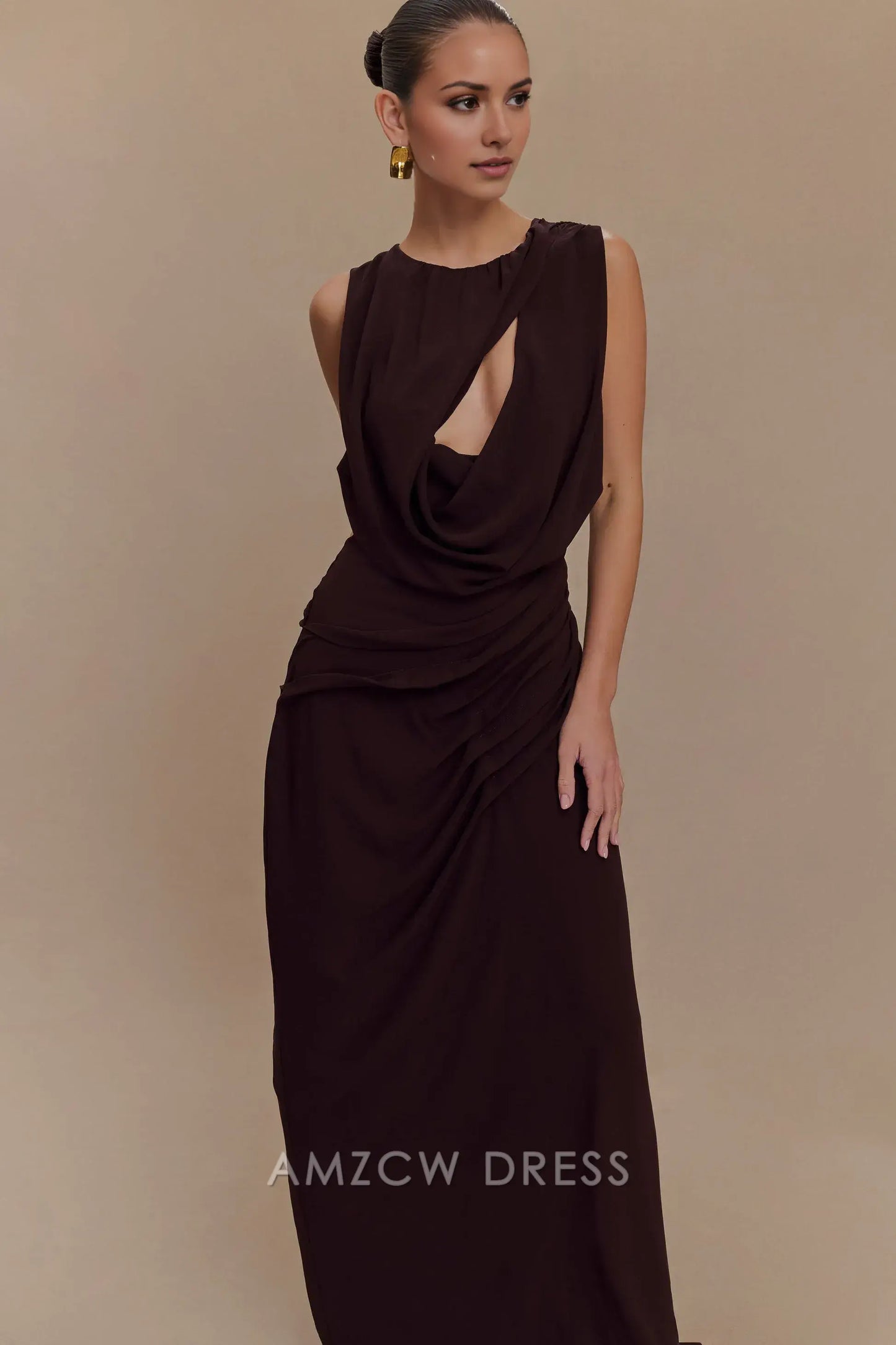 Amzcw Elegant Asymmetric Cutout Maxi Dress with Draped Details and Open Back: A Bold Choice for Fashion - Forward Events