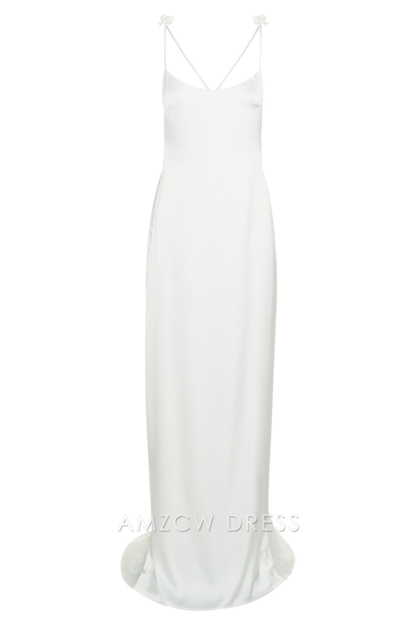 Amzcw Elegant Backless Satin Gown with Floral Straps: Prom & Event Stunner Party wear