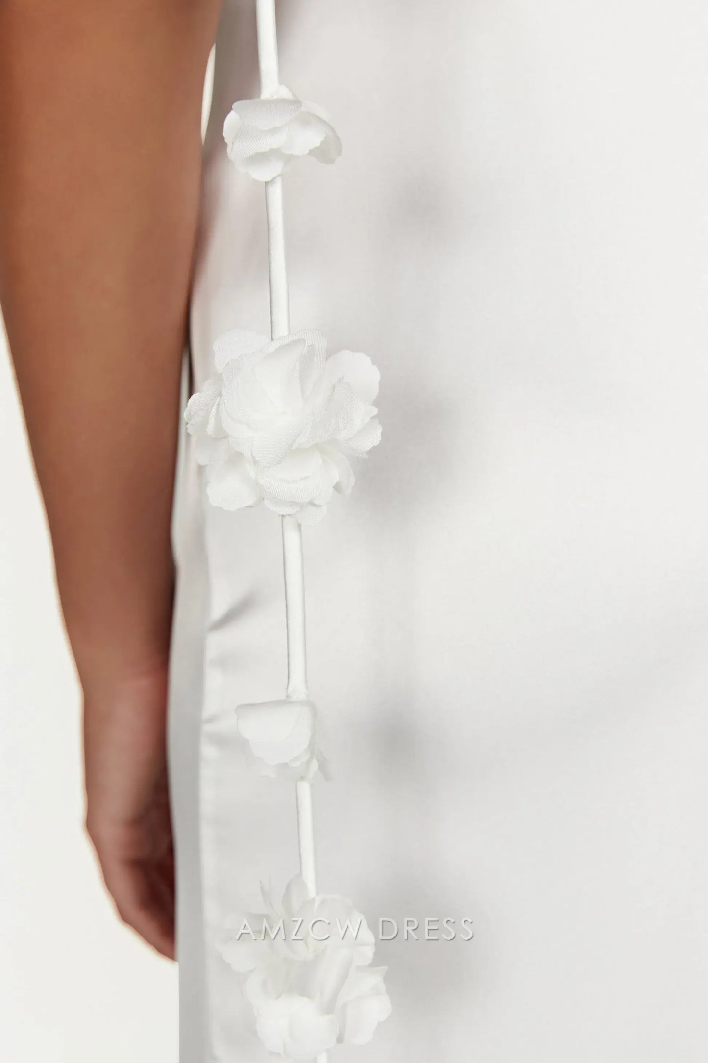 Amzcw Elegant Backless Satin Gown with Floral Straps: Prom & Event Stunner Party wear