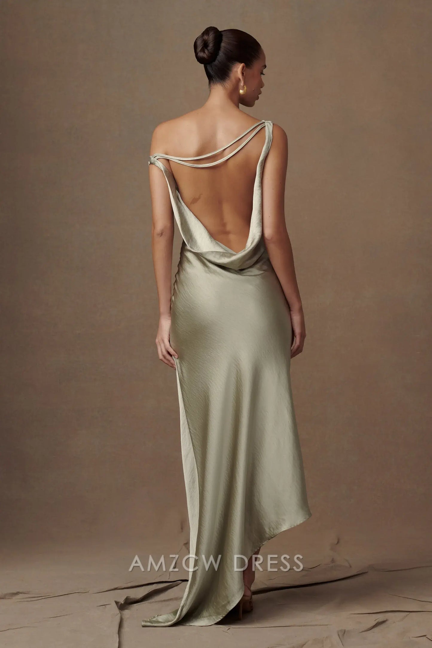 Amzcw Elegant Chic Asymmetric Satin Dress: One - Shoulder & Draped Back Detail Party wear