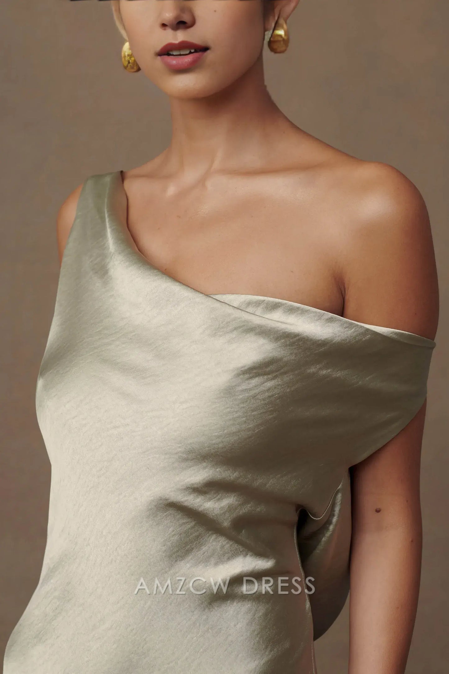 Amzcw Elegant Chic Asymmetric Satin Dress: One - Shoulder & Draped Back Detail Party wear