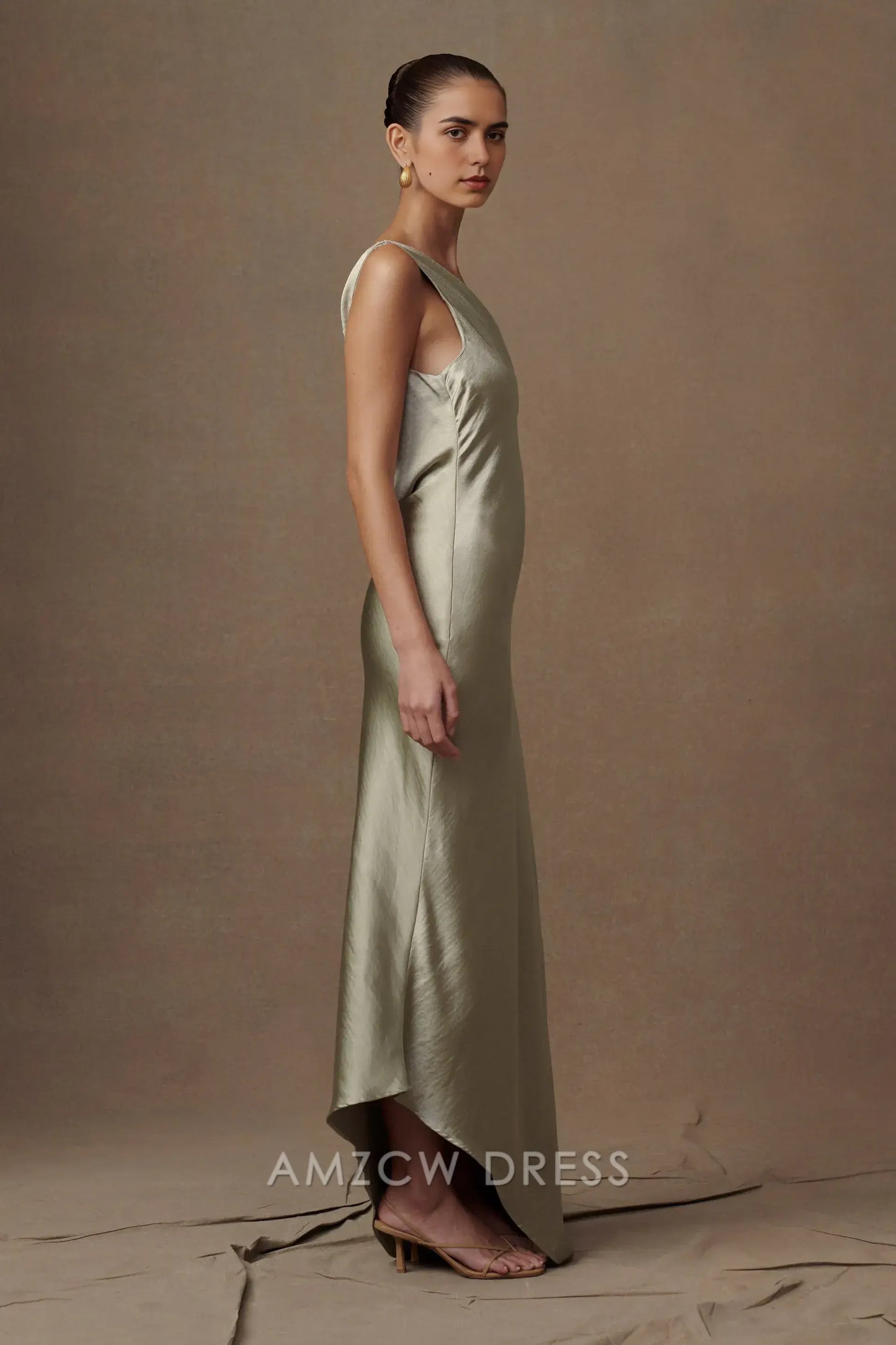 Amzcw Elegant Chic Asymmetric Satin Dress: One - Shoulder & Draped Back Detail Party wear