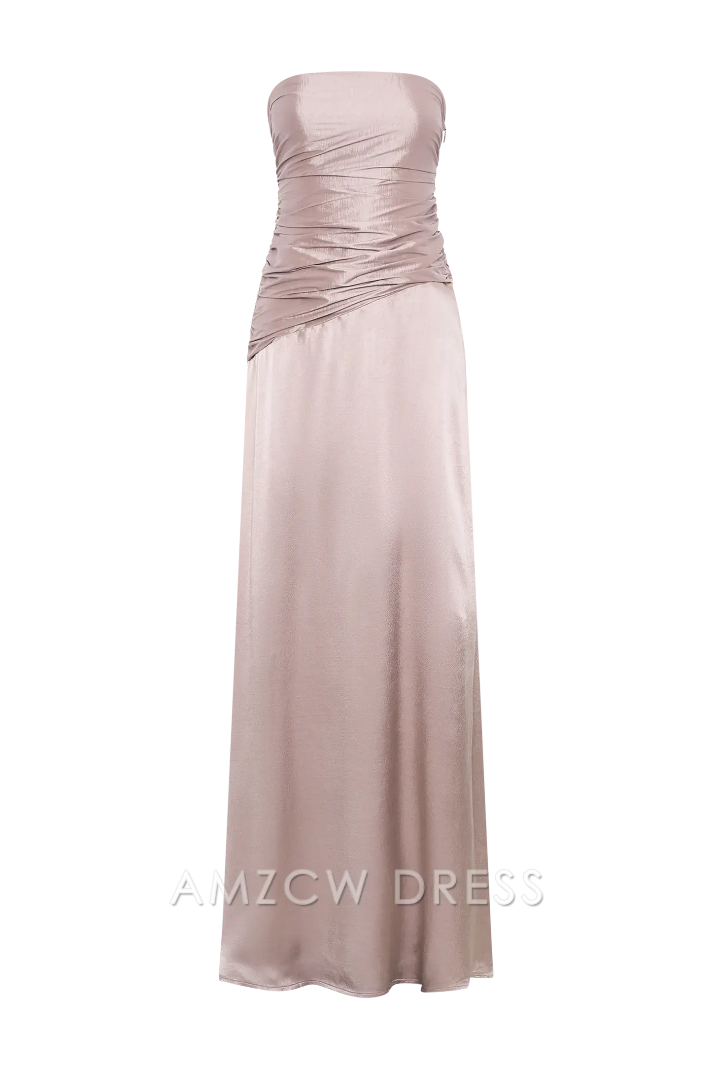 Amzcw Elegant Chic Strapless Evening Dress: Satin Fabric, Ruched Details & Lace - Up Back Party wear