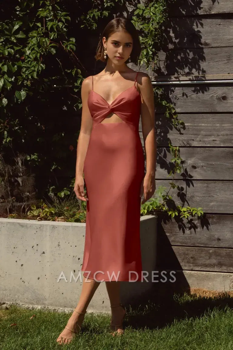 Amzcw Elegant Cut - Out Bow - Front Slip Midi Dress: Chic Summer Allure