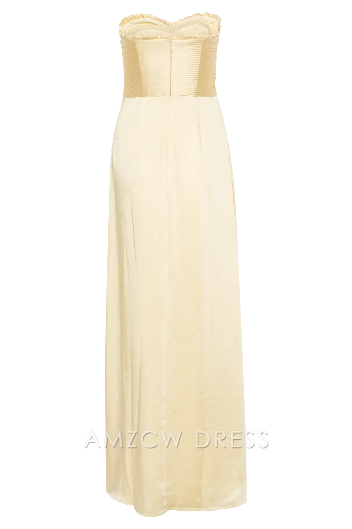 Amzcw Elegant Elegant Strapless Gown with Pleated Bodice & High Slit Party wear