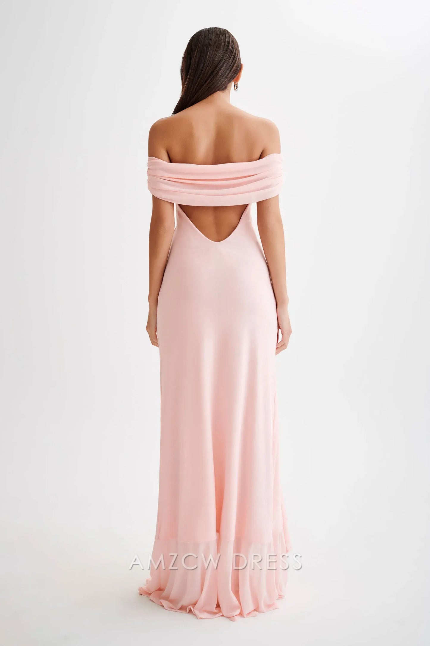 Amzcw Elegant Eye - Catching Off - Shoulder Gown: Ruffled Slit & Cutout Back Design Party wear
