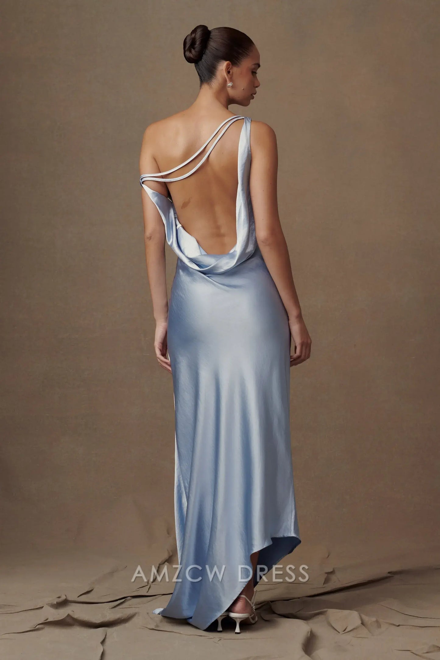 Amzcw Elegant Eye - Catching One - Shoulder Gown: Satin Drape & Open Back Detail Party wear