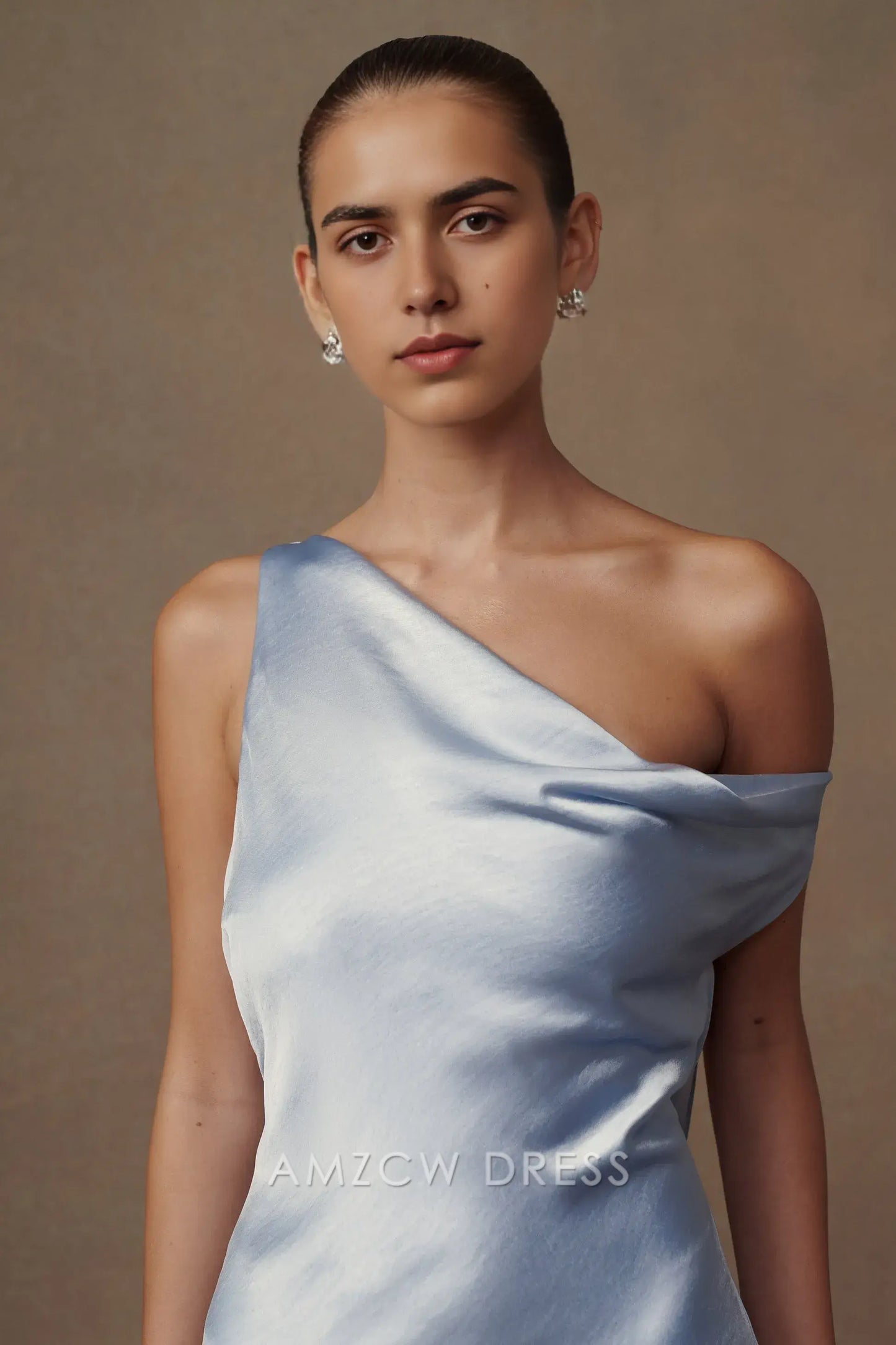 Amzcw Elegant Eye - Catching One - Shoulder Gown: Satin Drape & Open Back Detail Party wear