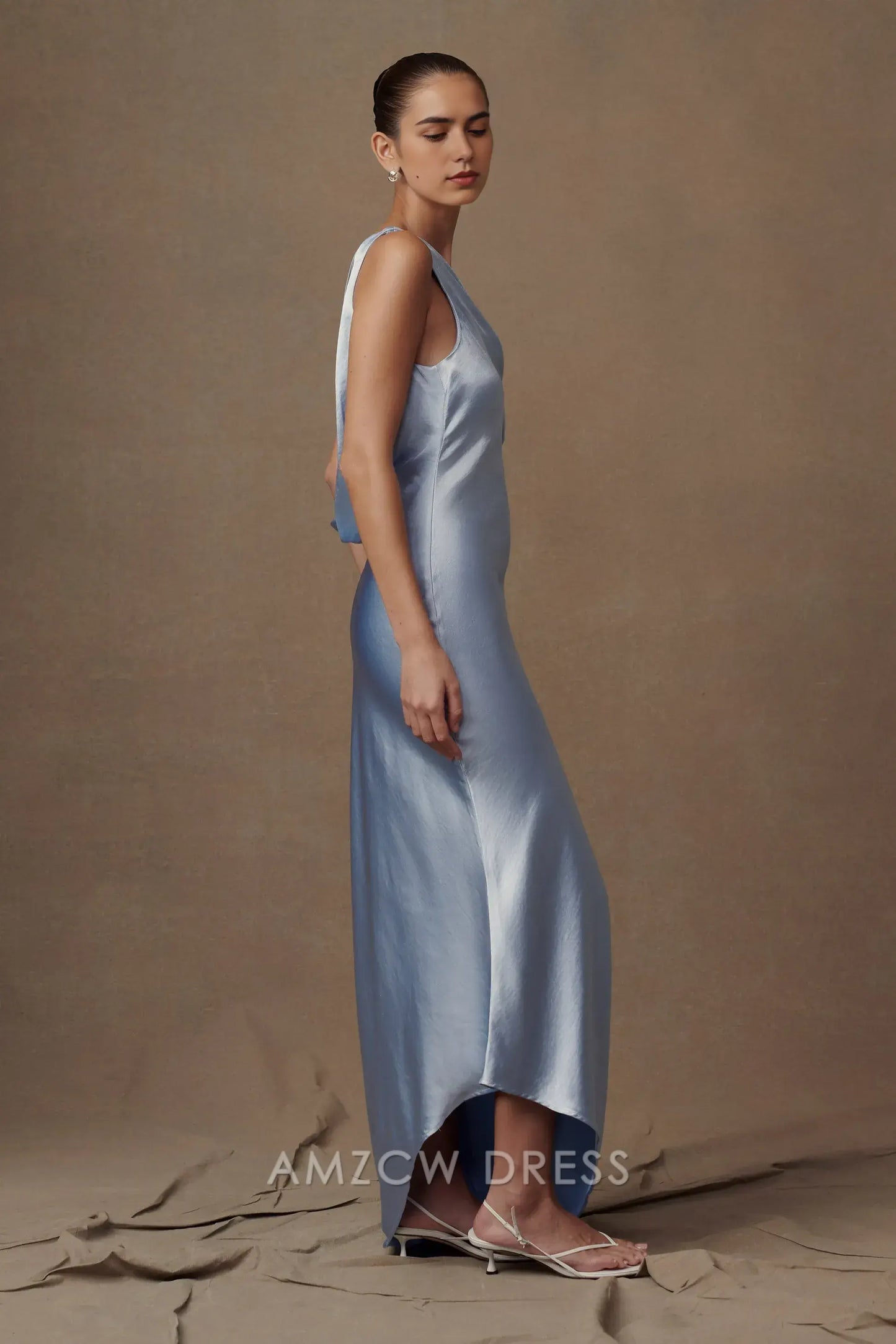 Amzcw Elegant Eye - Catching One - Shoulder Gown: Satin Drape & Open Back Detail Party wear