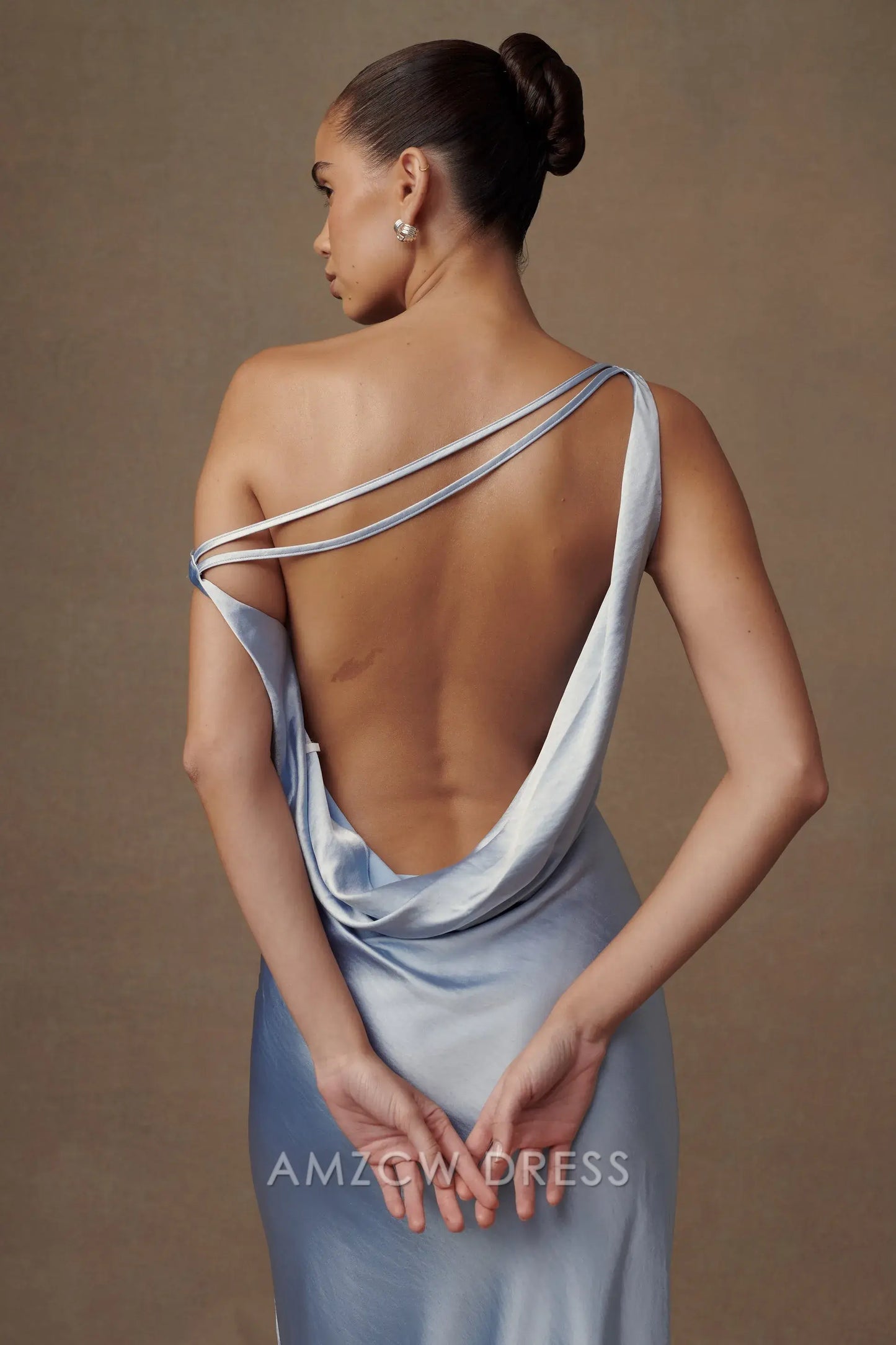 Amzcw Elegant Eye - Catching One - Shoulder Gown: Satin Drape & Open Back Detail Party wear