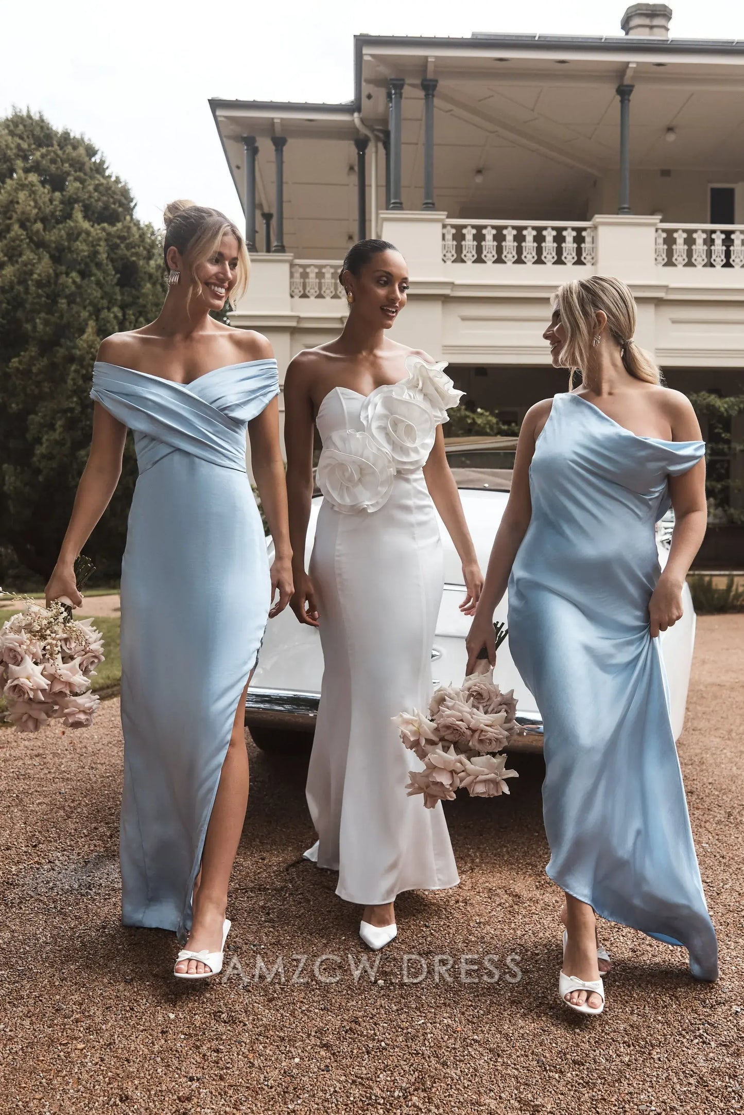 Amzcw Elegant Eye - Catching One - Shoulder Gown: Satin Drape & Open Back Detail Party wear