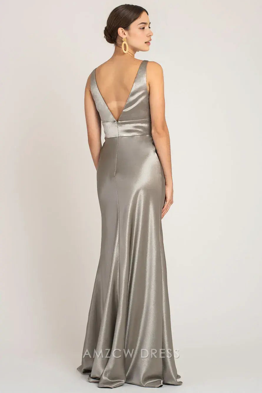 Elegante vestido largo de satén glamuroso Amzcw con escote en V profundo y dos tonos. Vestidos elegantes para mujer.