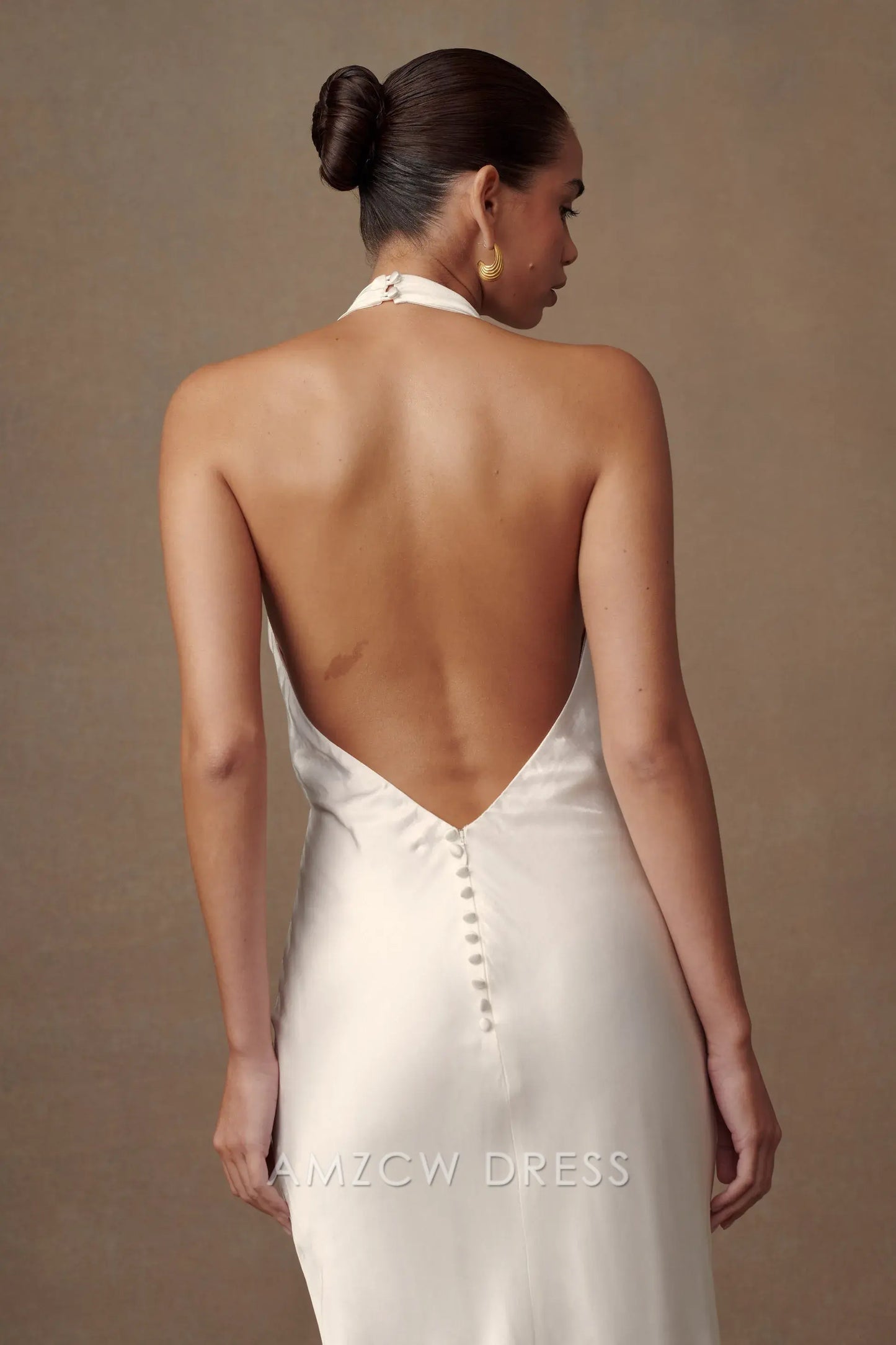 Amzcw Elegant Halter - Neck White Dress: Perfect for Prom Nights Party wear
