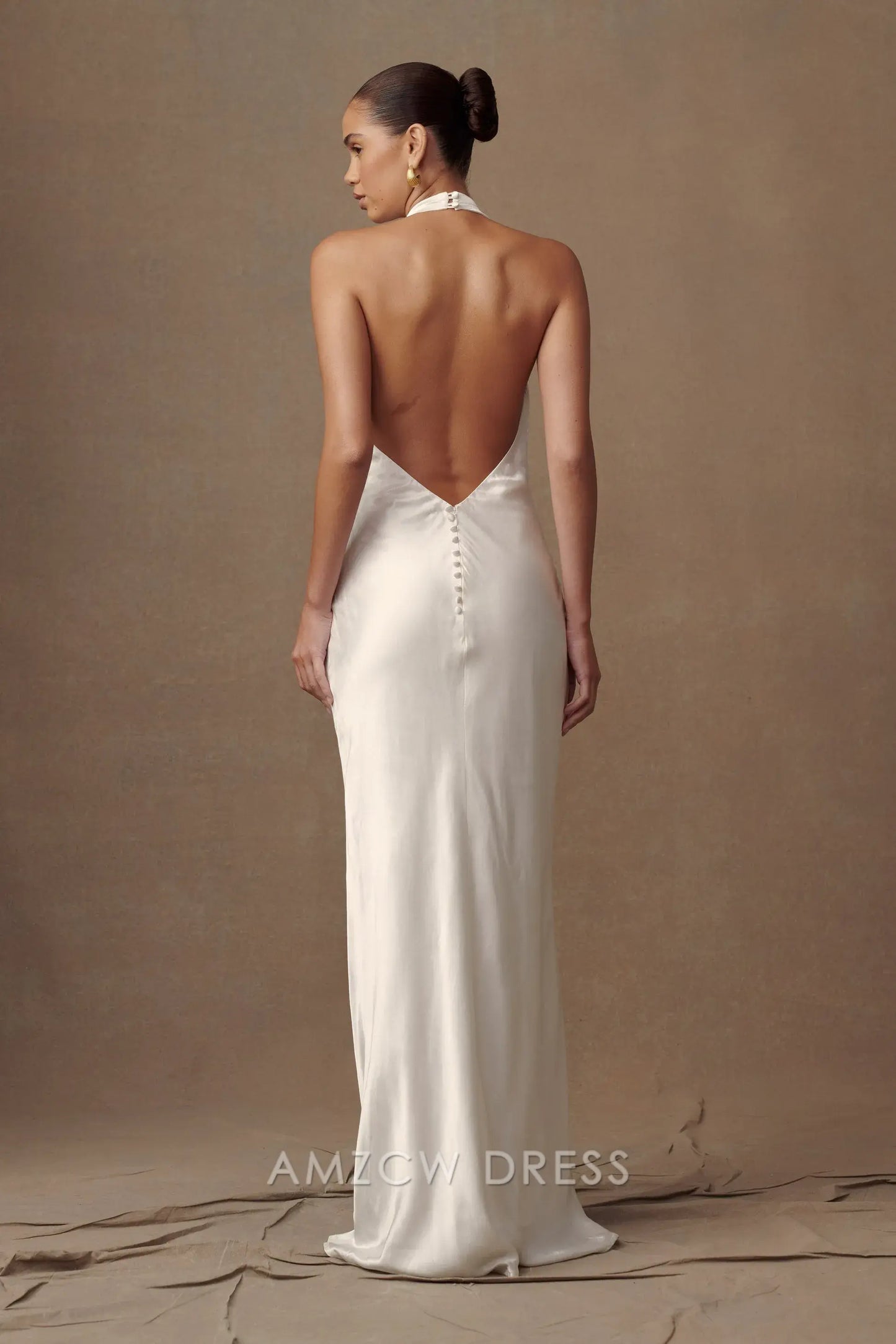 Amzcw Elegant Halter - Neck White Dress: Perfect for Prom Nights Party wear