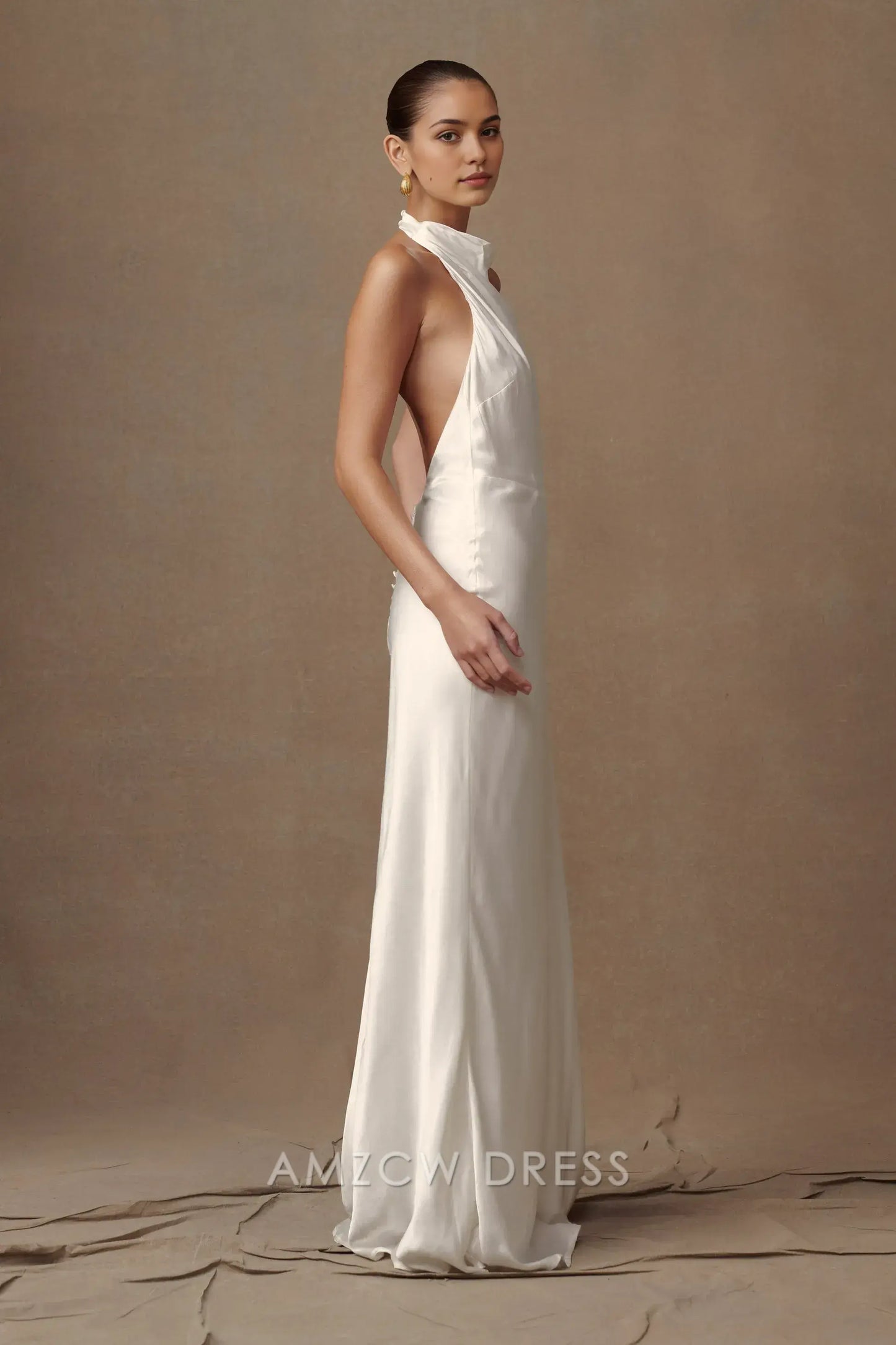 Amzcw Elegant Halter - Neck White Dress: Perfect for Prom Nights Party wear