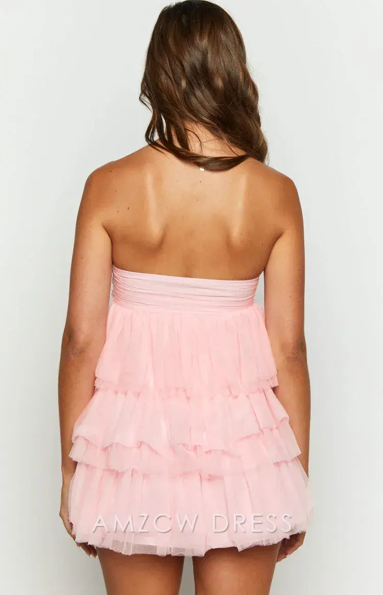 Amzcw Elegant Homecoming Dresses A-Line Birthday Girl Pink Mini Party Dress hot sale for women