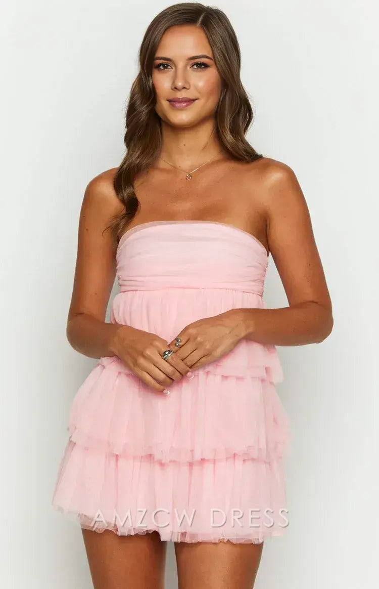 Amzcw Elegant Homecoming Dresses A-Line Birthday Girl Pink Mini Party Dress hot sale for women