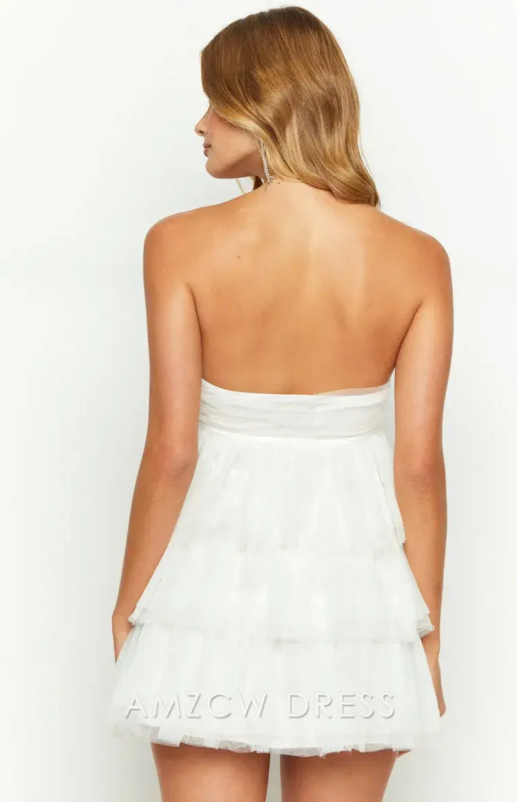 Amzcw Elegant Homecoming Dresses A-Line Birthday Girl White Mini Party Dress hot sale for women