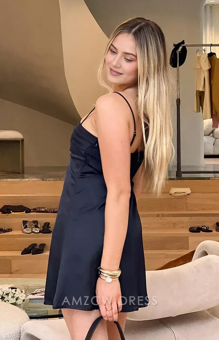 Amzcw Elegant Homecoming Dresses A-Line Black Mini Dress short hot sale for women