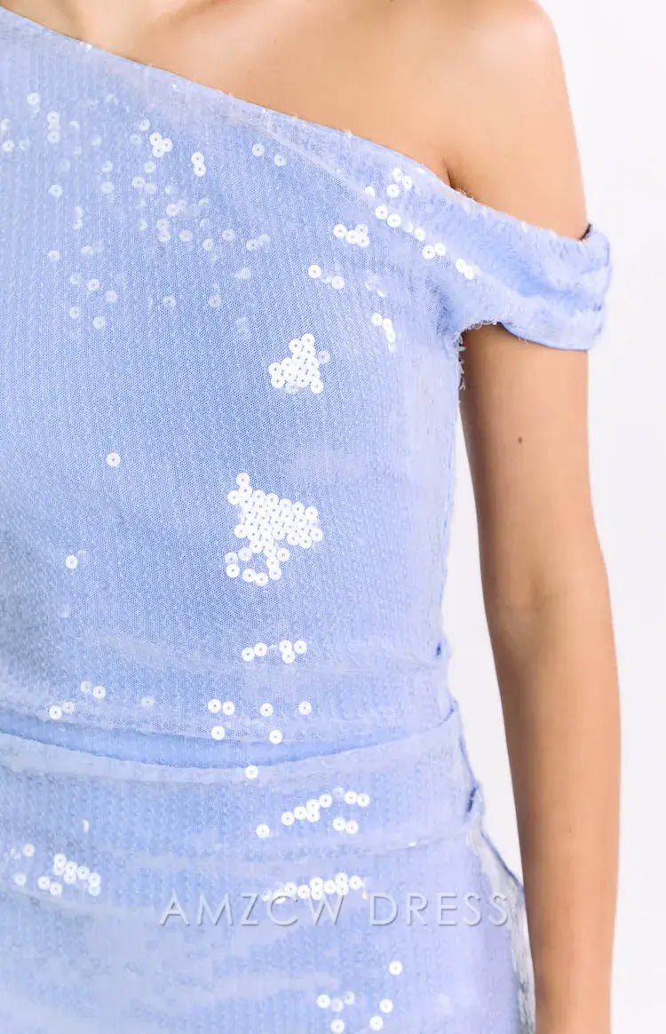 Amzcw Elegant Homecoming Dresses A-Line Blue Sequin Off Shoulder Mini Dress hot sale for women