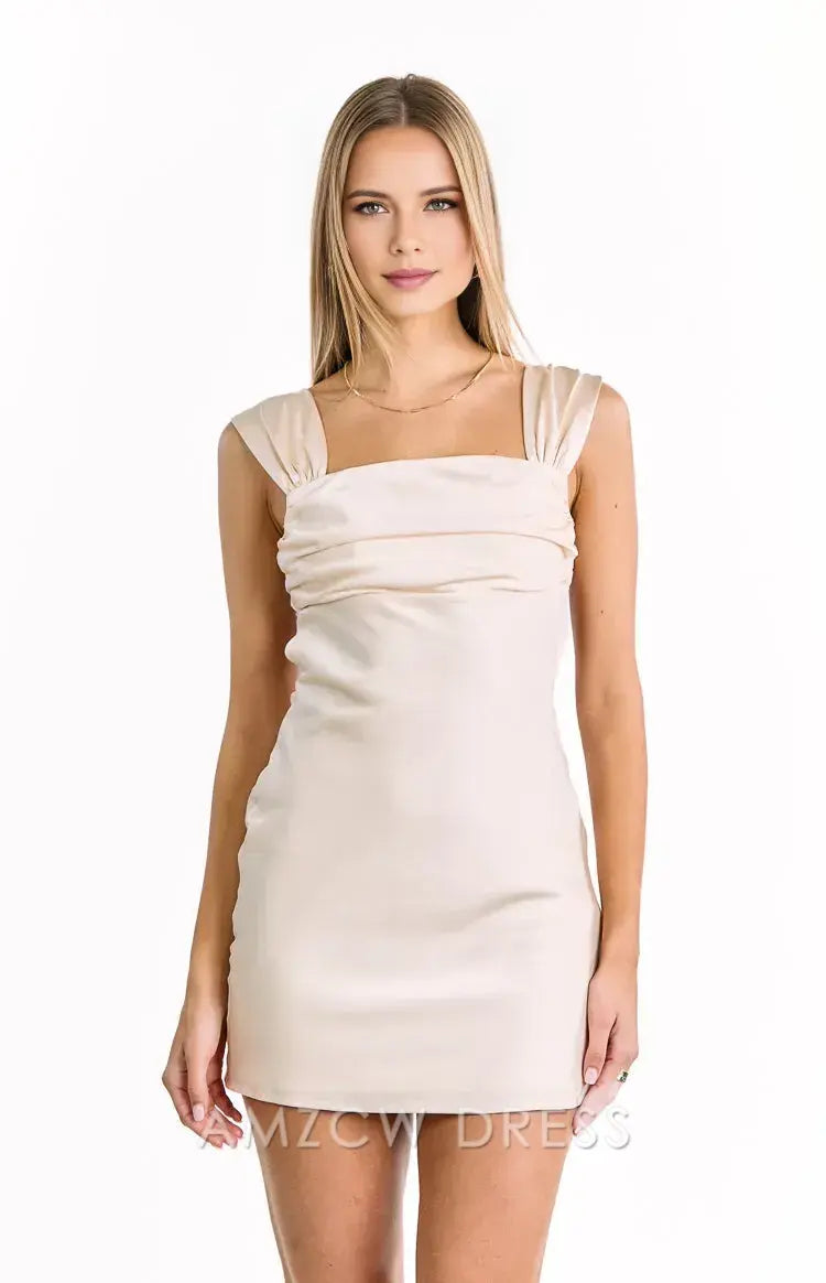 Amzcw Elegant Homecoming Dresses A-Line Cream Mini Dress backless hot sale for women