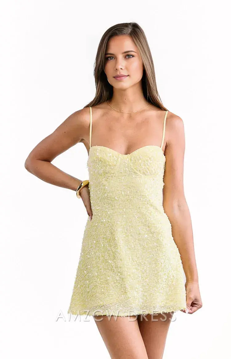 Amzcw Elegant Homecoming Dresses A-Line Yellow Sequin Homecoming Mini Dress hot sale for women