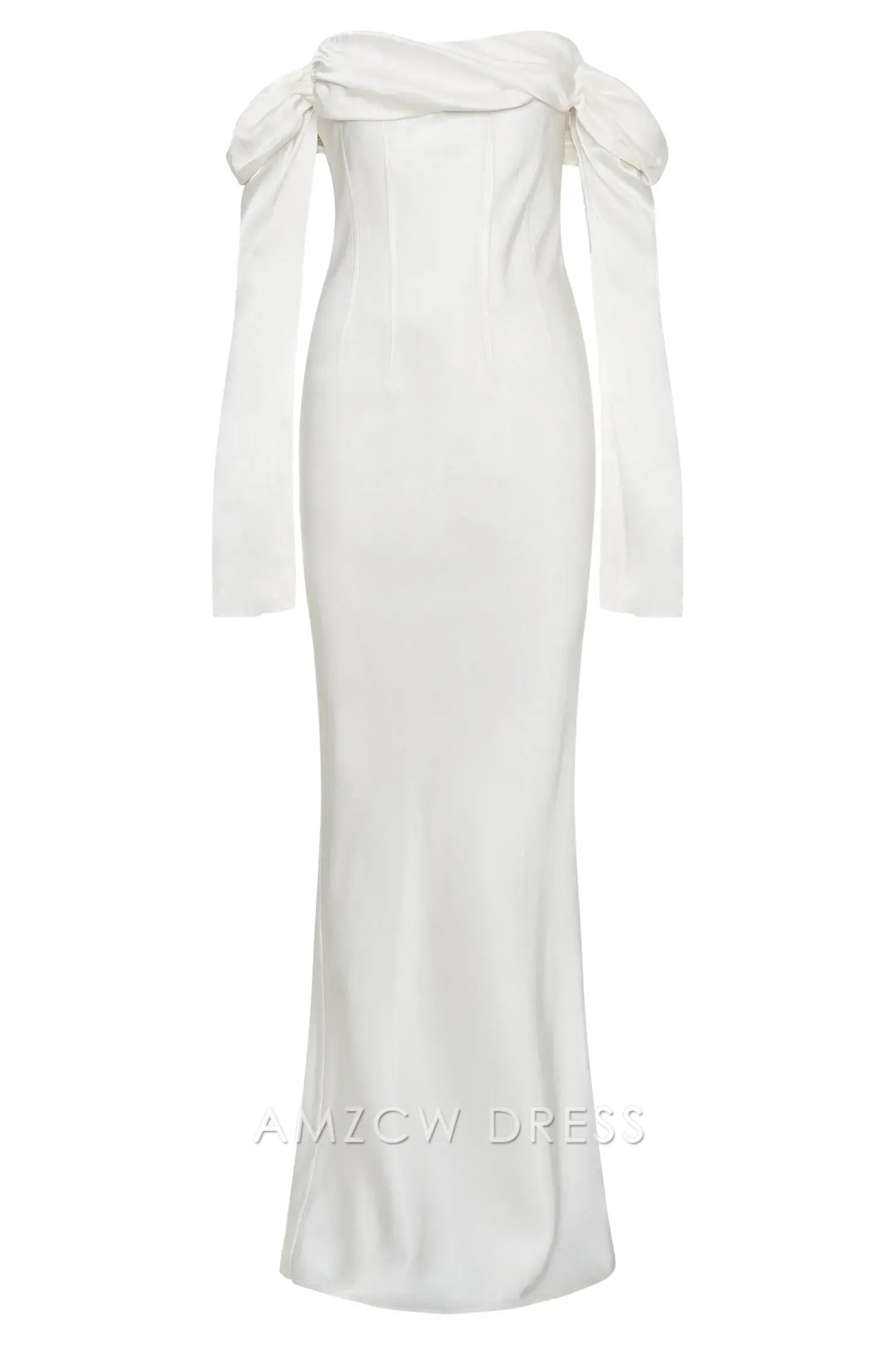 Amzcw Elegant Off - Shoulder Satin Gown with Bell Sleeves: Prom & Event Gem Party wear