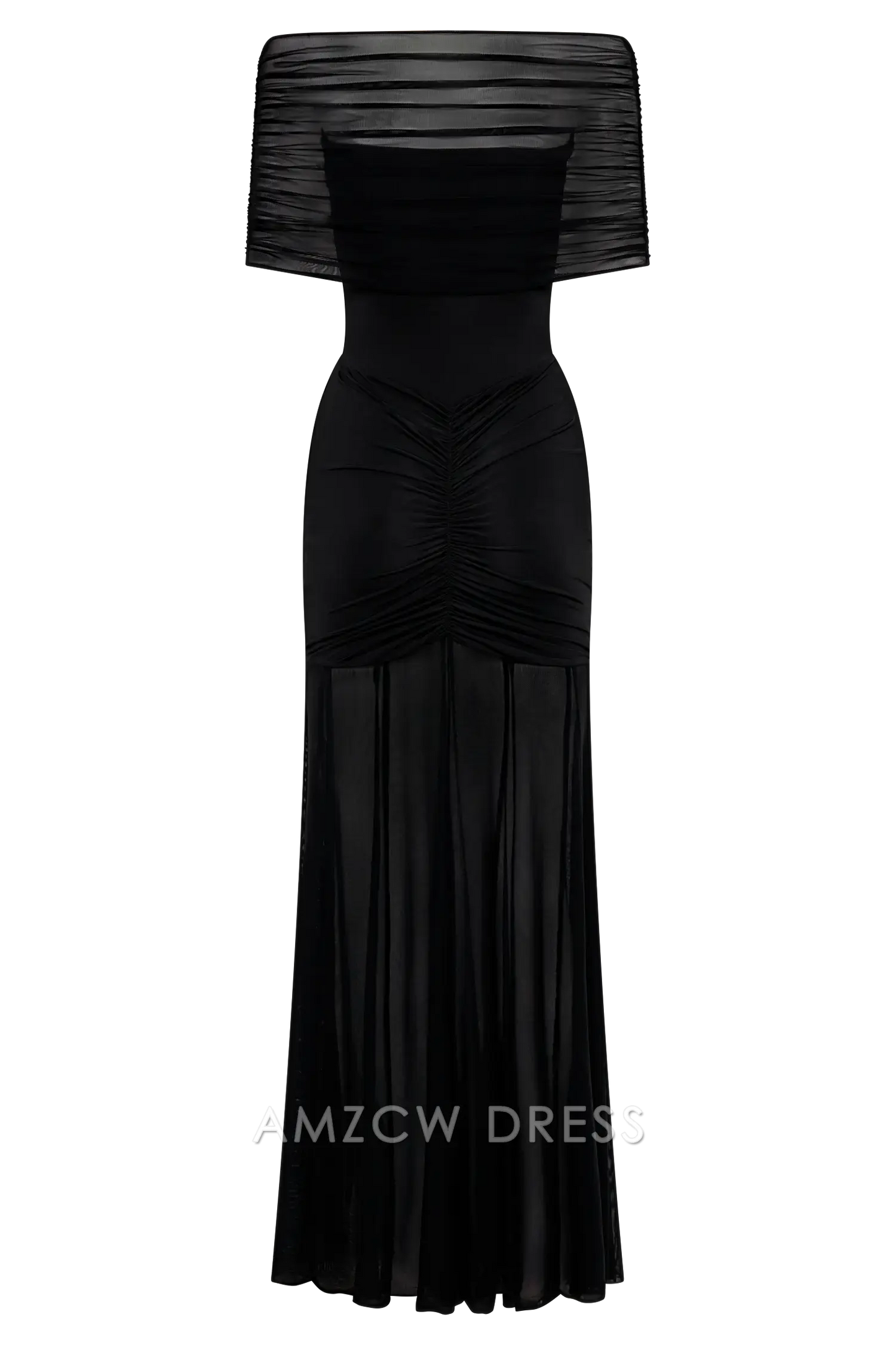 Amzcw Elegant Off - Shoulder Sheer Black Gown: Prom & Event Highlight Party wear