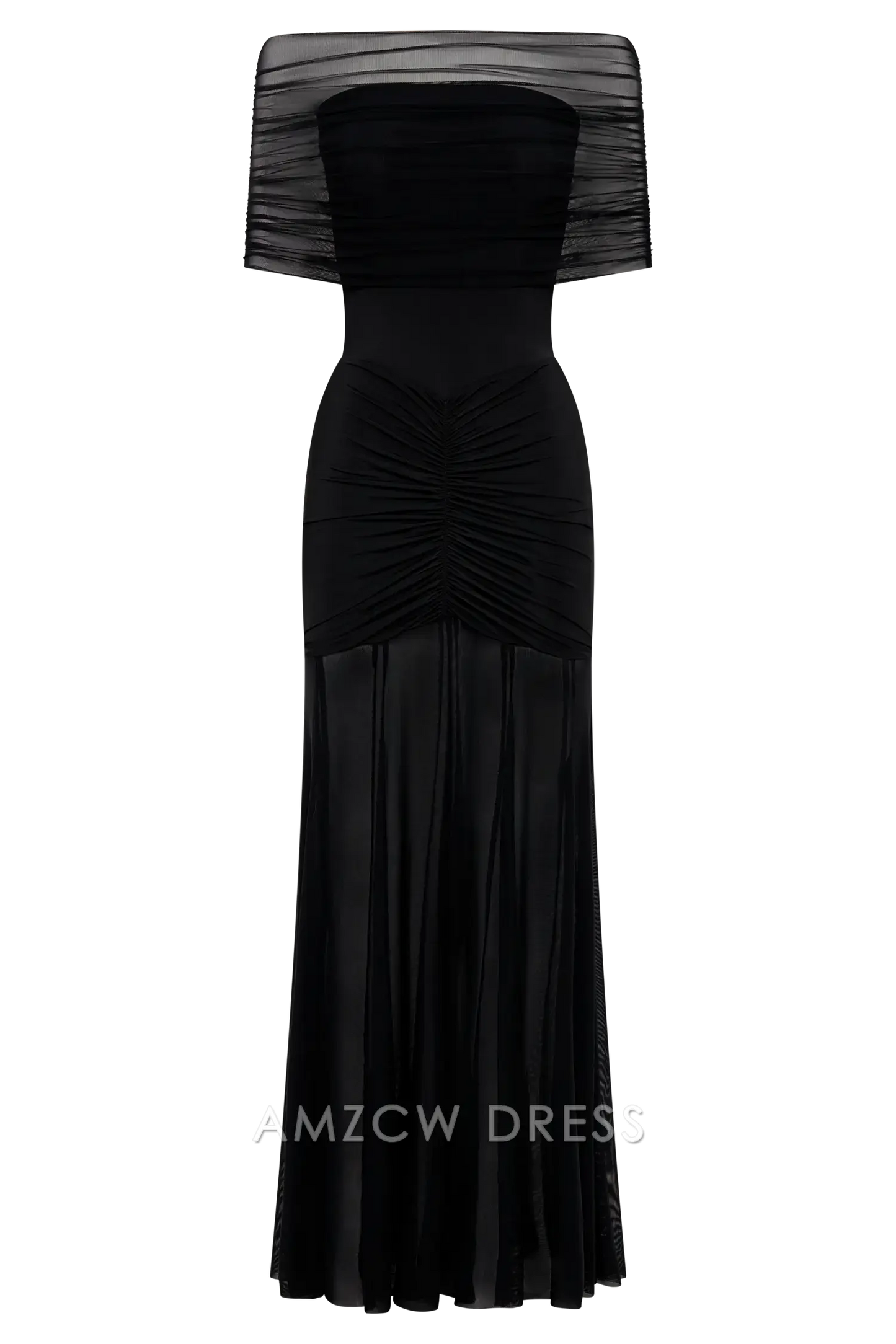 Amzcw Elegant Off - Shoulder Sheer Black Gown: Prom & Event Highlight Party wear