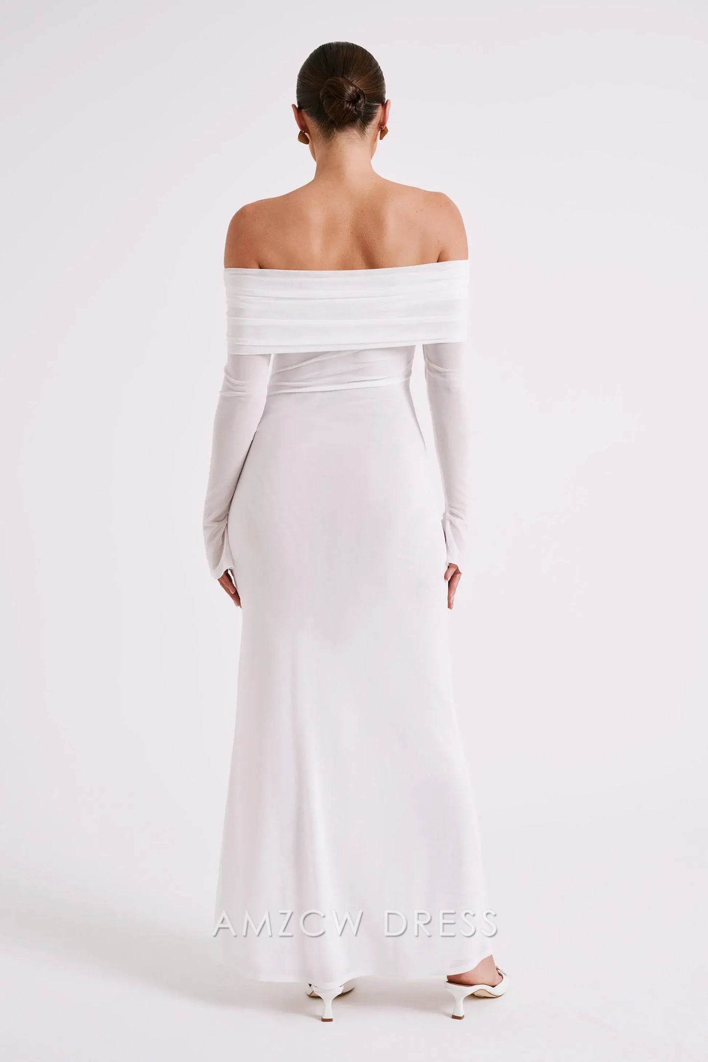 Amzcw Elegant Off - Shoulder Tulle - Sleeve Maxi Dress with Draped Neckline: A Dreamy Choice for Elegant Occasions