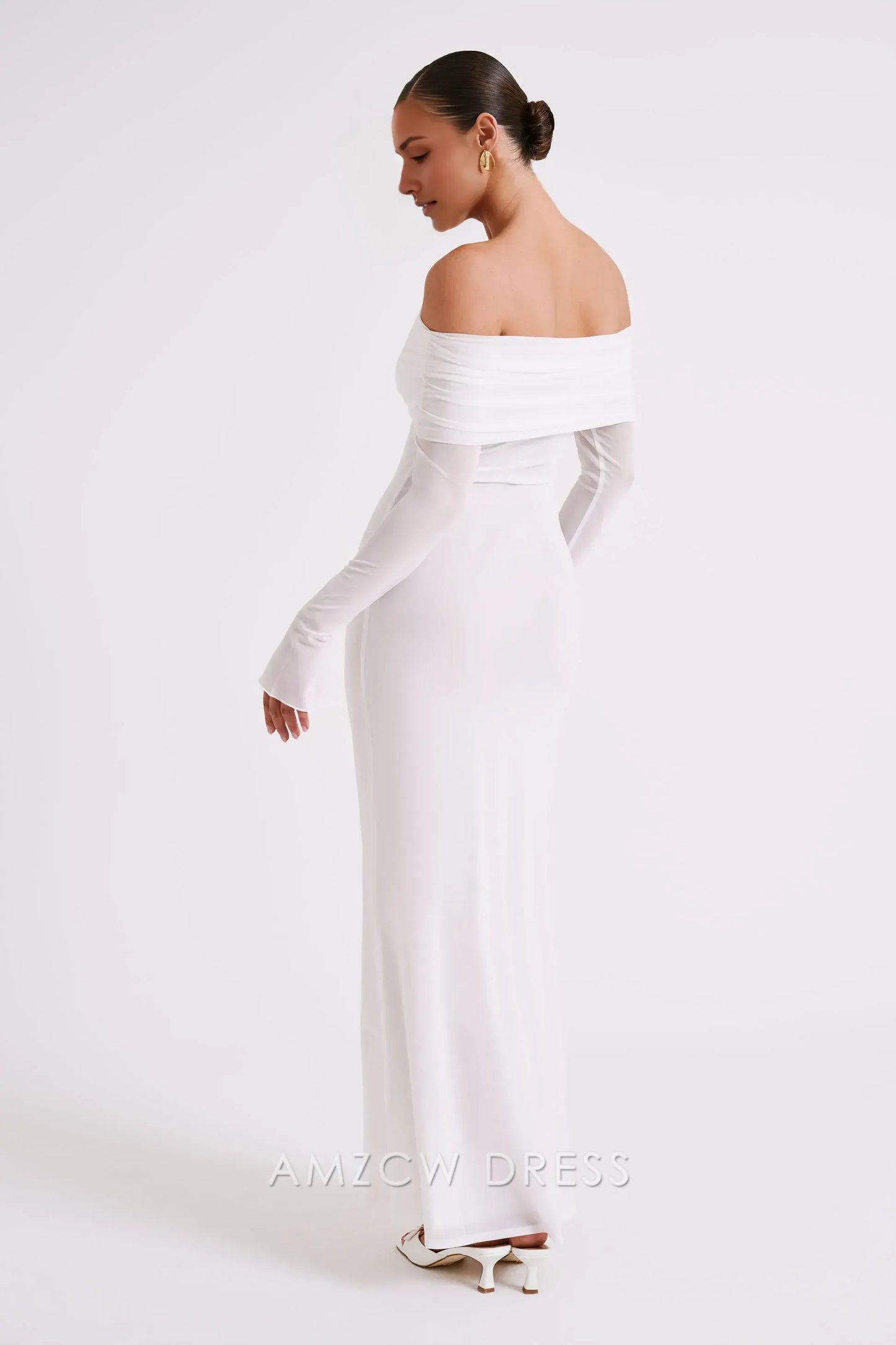 Amzcw Elegant Off - Shoulder Tulle - Sleeve Maxi Dress with Draped Neckline: A Dreamy Choice for Elegant Occasions