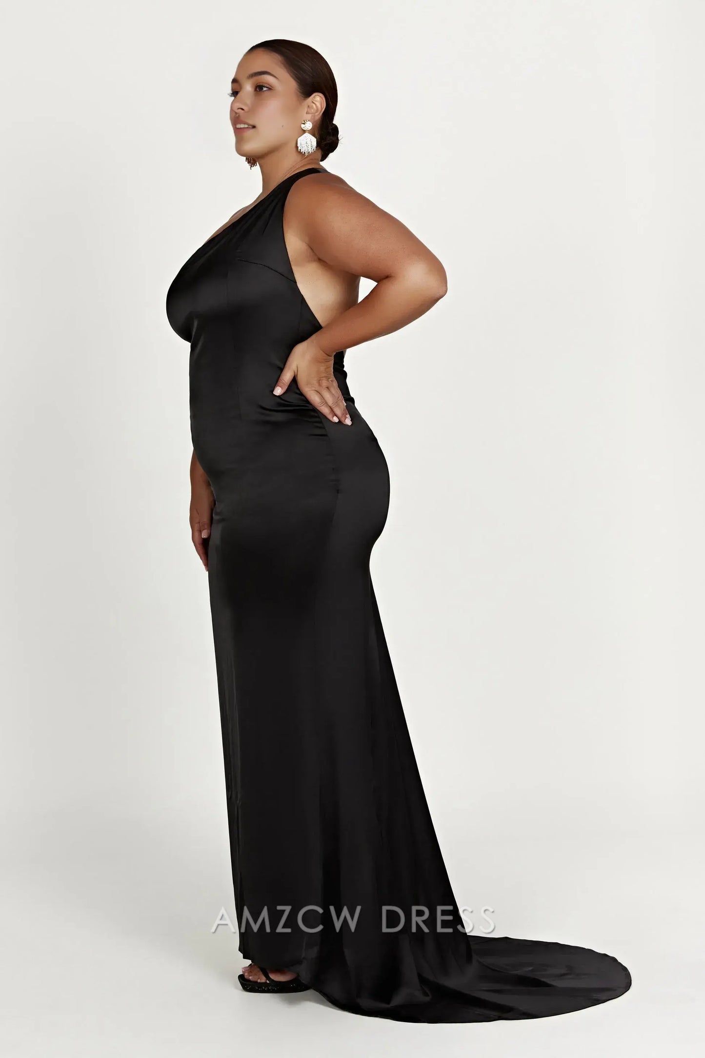 Amzcw Elegant One - Shoulder Backless Satin Gown | Prom & Evening Event Essential Party wear
