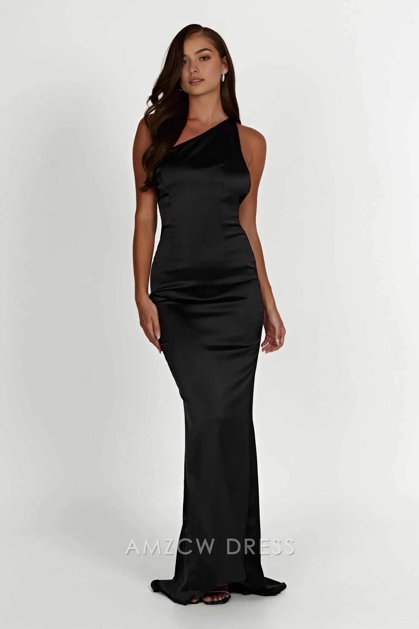 Amzcw Elegant One - Shoulder Backless Satin Gown | Prom & Evening Event Essential Party wear
