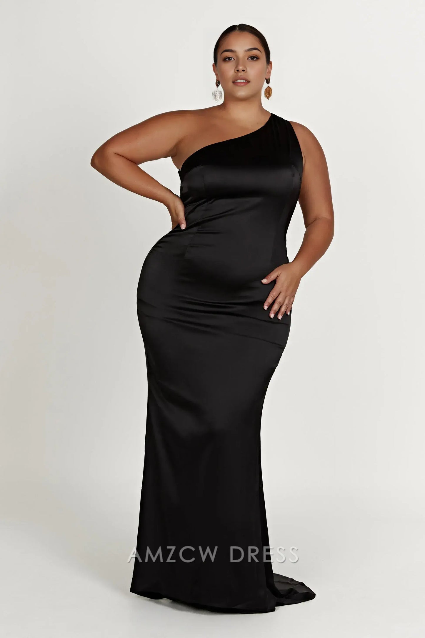 Amzcw Elegant One - Shoulder Backless Satin Gown | Prom & Evening Event Essential Party wear