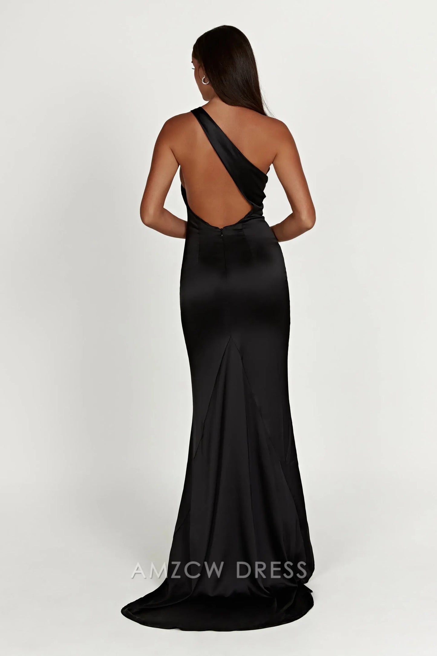 Amzcw Elegant One - Shoulder Backless Satin Gown | Prom & Evening Event Essential Party wear