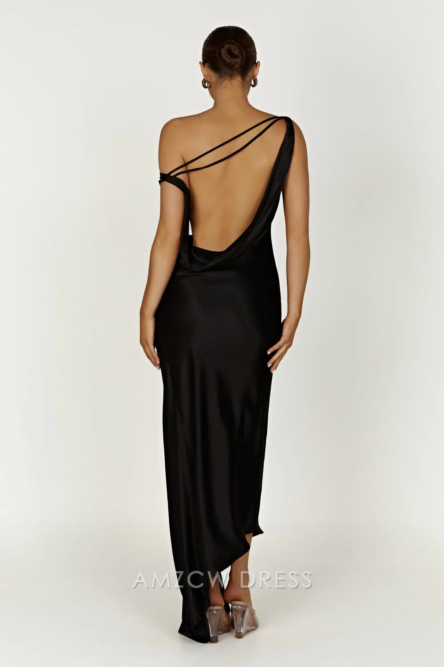 Amzcw Elegant One - Shoulder Backless Satin Gown: Prom & Event Stunner Party wear